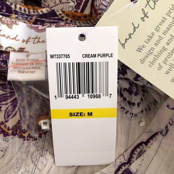 Band Of The Free NWT Lyonnette Paisley Boho Long Sleeve Mini Dress Cream Purple - Picture 12 of 13